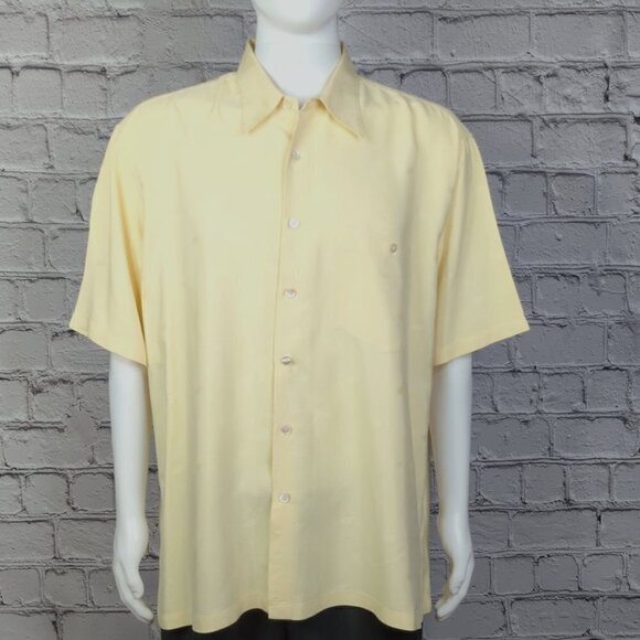 Tori Richard Yellow Silk Short Sleeve Button Down Shirt, Men's XL - Picture 2 of 9